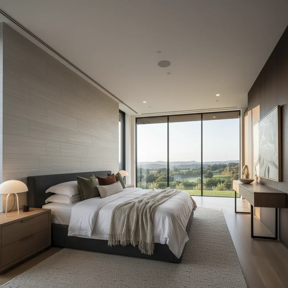 Portfolio de Fotografía Inmobiliaria en Murcia 5 Reportaje fotográfico para vender casa en Murcia: Atractivo dormitorio moderno con vistas | FotoVende