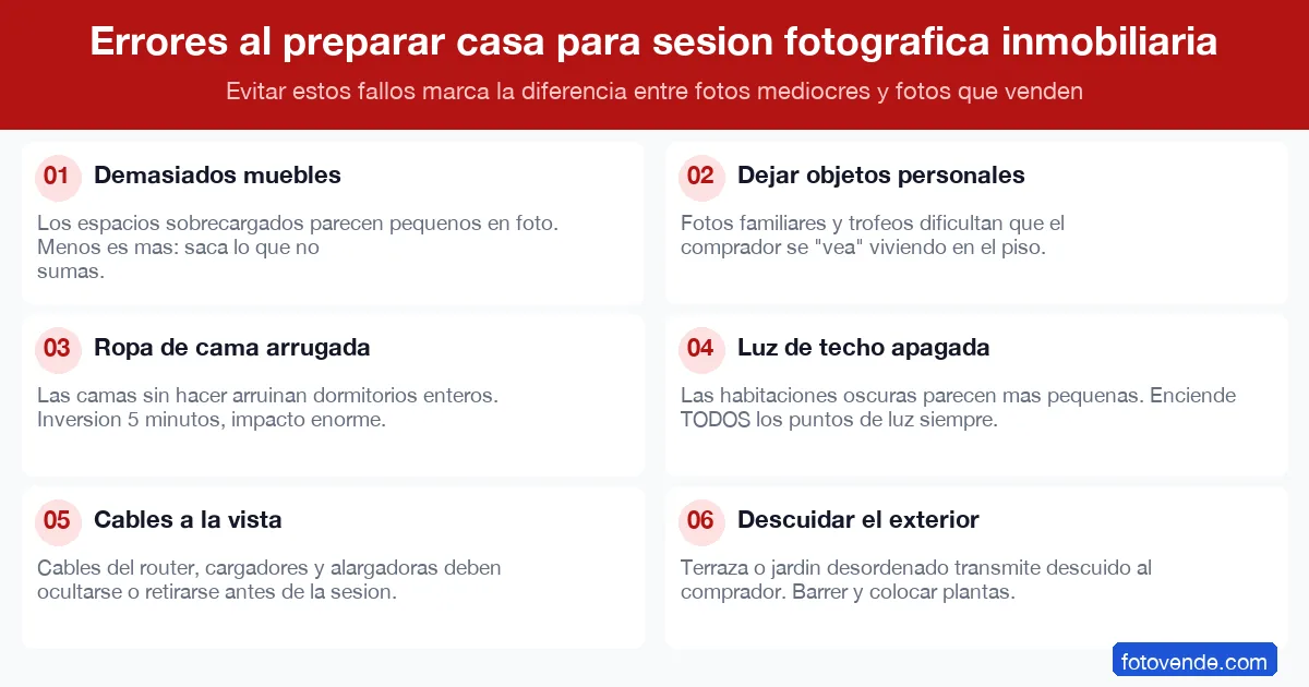 Cómo preparar tu casa para la sesión fotográfica inmobiliaria: checklist completo 4 6 errores más comunes al preparar casa para sesión fotográfica inmobiliaria y cómo evitarlos fácilmente.