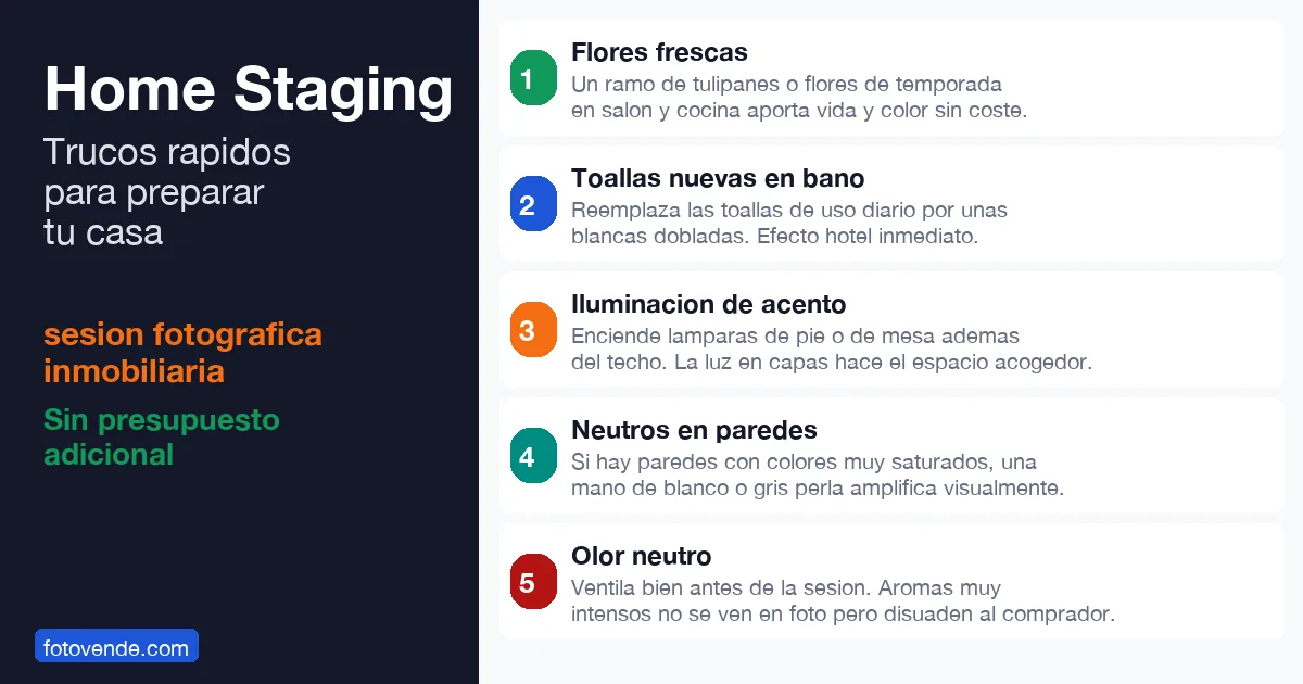 Cómo preparar tu casa para la sesión fotográfica inmobiliaria: checklist completo 5 Trucos de home staging sin presupuesto para preparar casa sesión fotográfica inmobiliaria en Murcia.