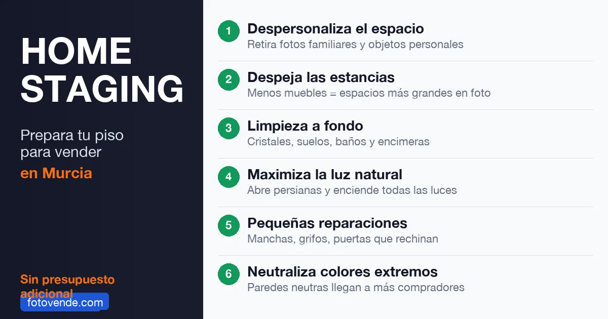 Cómo Vender tu Piso Más Rápido en Murcia: La Guía Definitiva 2 Checklist home staging para vender piso Murcia: 6 pasos sin presupuesto para preparar el inmueble.
