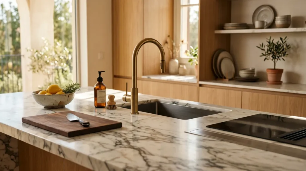 Cocina moderna captada en resolución 4K para vídeo inmobiliario profesional
